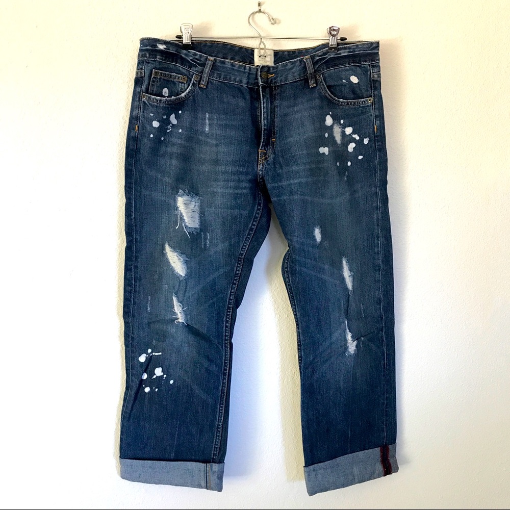 H&M Paint Splattered Destructed Boyfriend Jeans